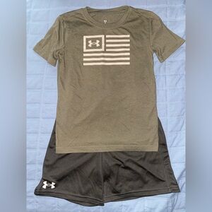 Under Armour Green Tee and Black Shorts Combo